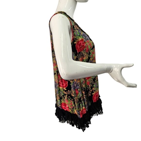 Black Lace Eyelet Flowy Wildflower Sleeveless Top Button Loop Close Women S/M - Picture 6 of 8